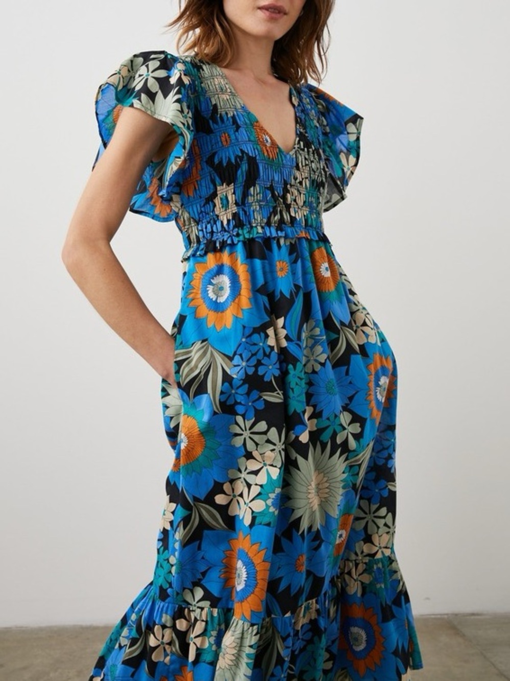 Rails 100% Cotton Clementine Midi Dress Size L Azul Wildflower Floral Blue - Picture 3 of 9